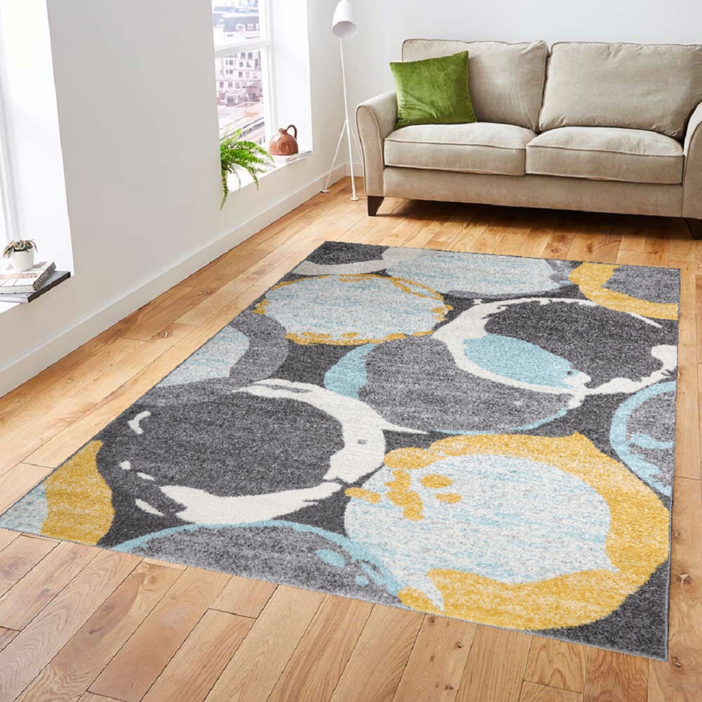 LBaiet 4&#x27; x 6&#x27; Gray and Yellow Rectangular Area Throw Rug
