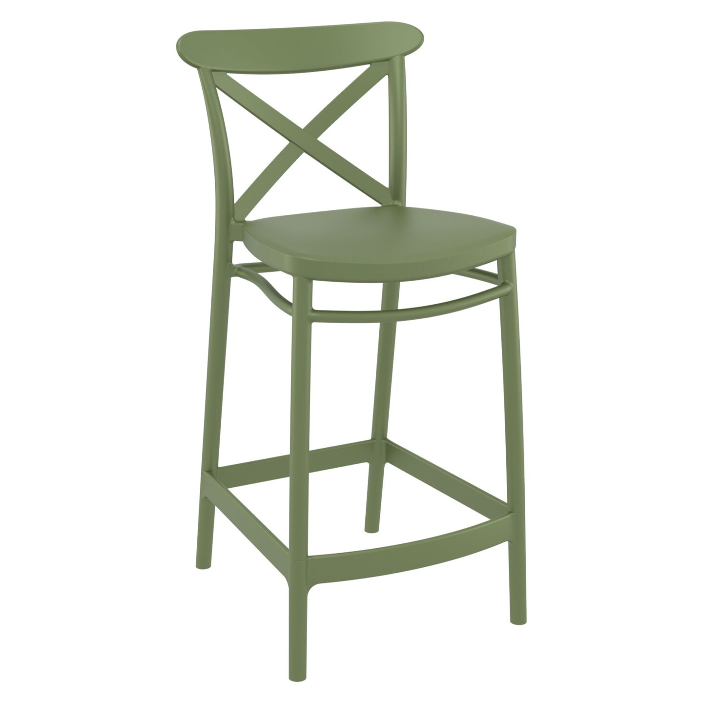 Luxury Commercial Living 37.75&#x22; Olive Green Solid X Accented Outdoor Patio Counter Stool