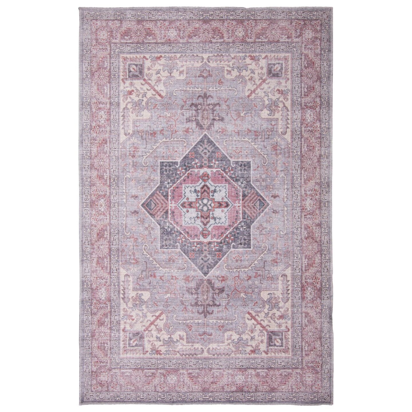 Chaudhary Living 5&#x27; x 8&#x27; Medallion Area Throw Rug - Burgundy and Gray