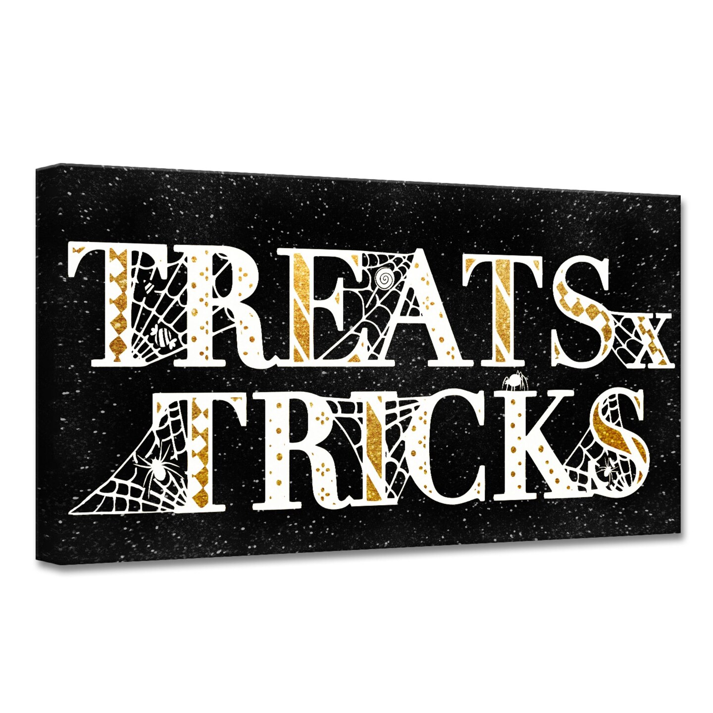 Crafted Creations Black &#x27;Treats and Tricks&#x27; Canvas Halloween Wall Art Decor 8&#x22; x 16&#x22;