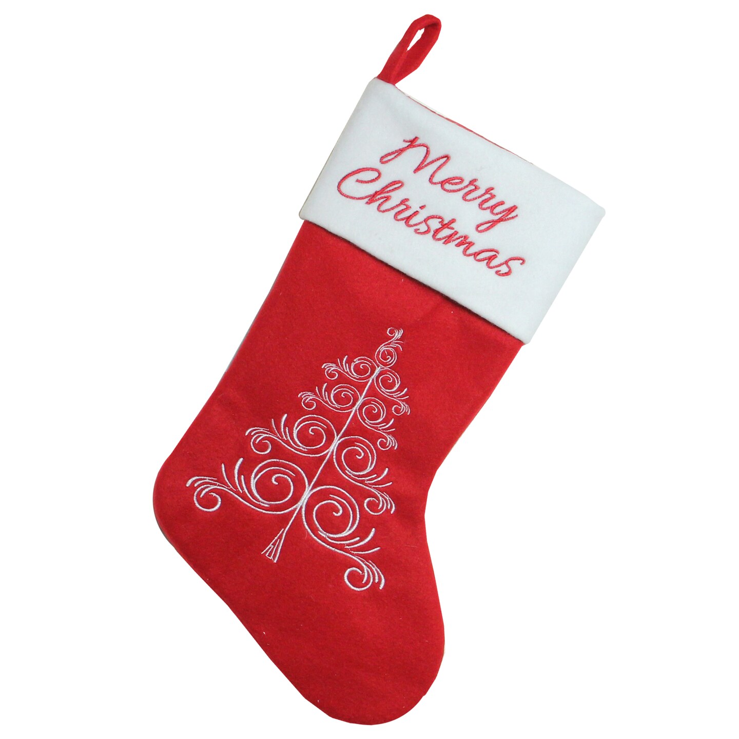 Northlight 15.75&#x22; Red and White Merry Christmas Tree Stocking with Cuff
