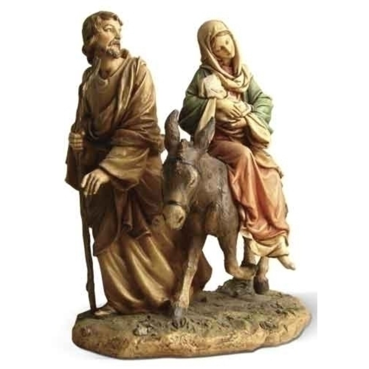 Roman 9&#x22; Brown and Green Flight into Egypt Holy Family Tabletop Nativity Figurine