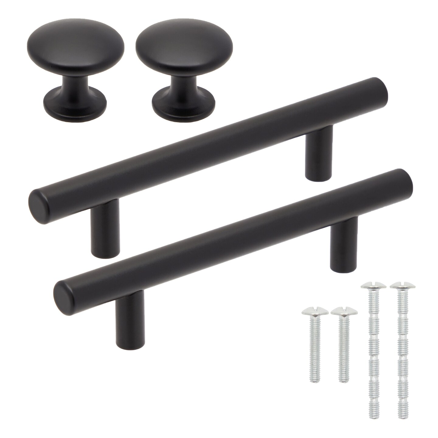 36-Piece Black Matte Drawer Pulls, 26x Kitchen Cabinet Handles 3.75" Center to Center, 10x 1" Knobs, Screws Included
