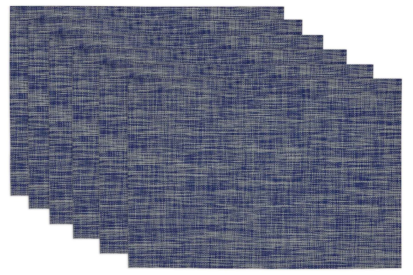 Contemporary Home Living Set of 6 Navy Blue and White Tweed Rectangular Placemats 19&#x22;