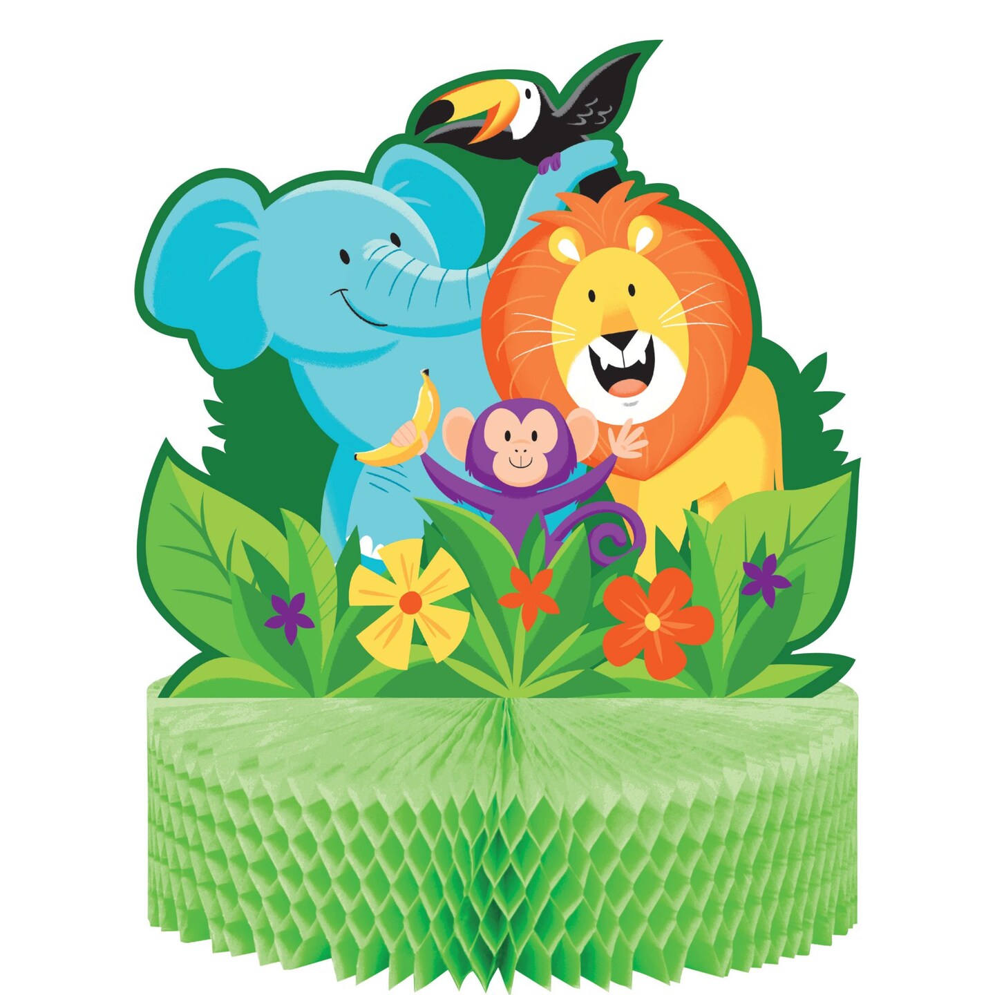 Party Central Pack of 6 Green and Aqua Blue Jungle Safari Centerpieces 12&#x22;