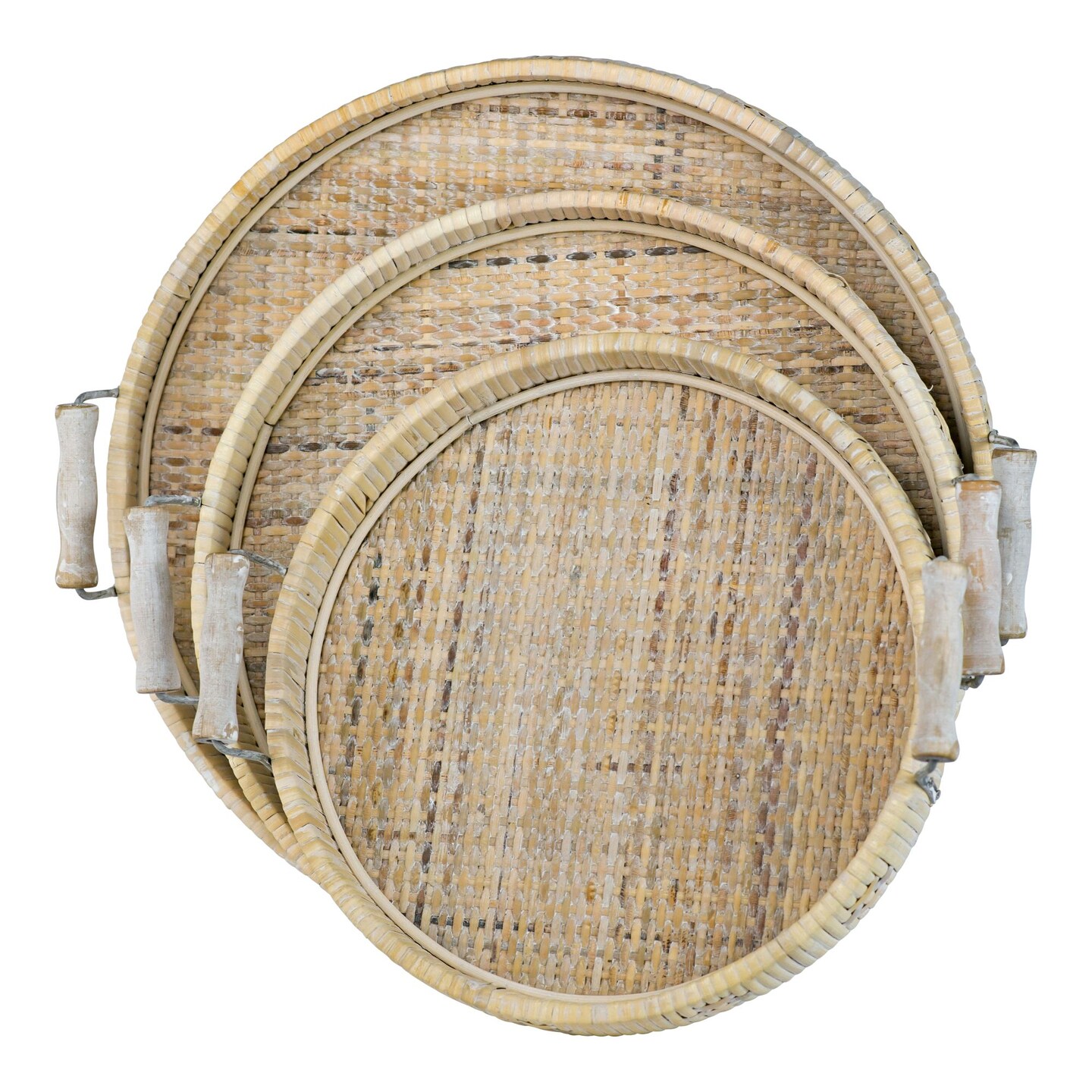 Creative Design Set of 3 Beige Round Woven Wicker Trays 17.75&#x22;