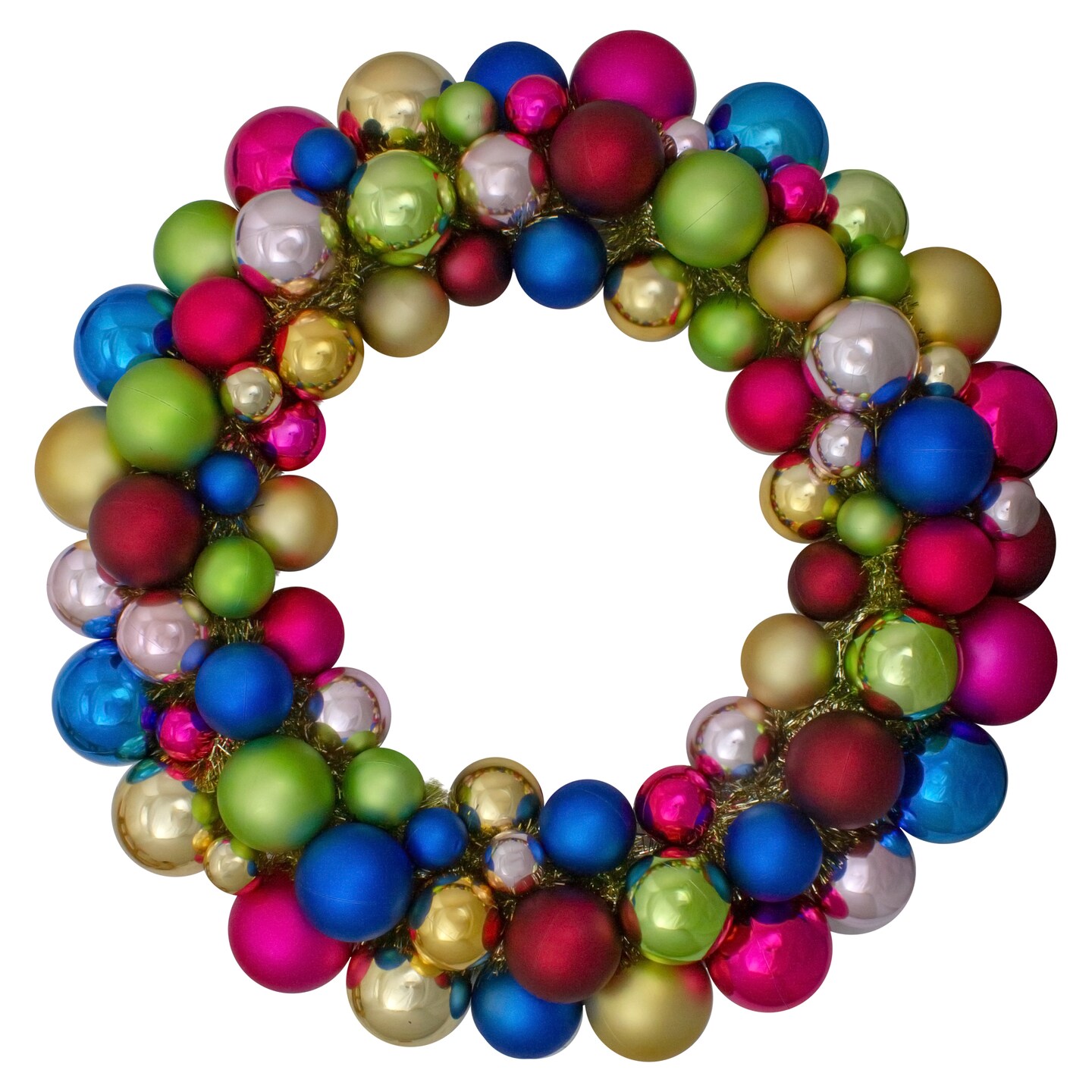 Northlight Multi-Color 2-Finish Shatterproof Ball Christmas Wreath, 24-Inch