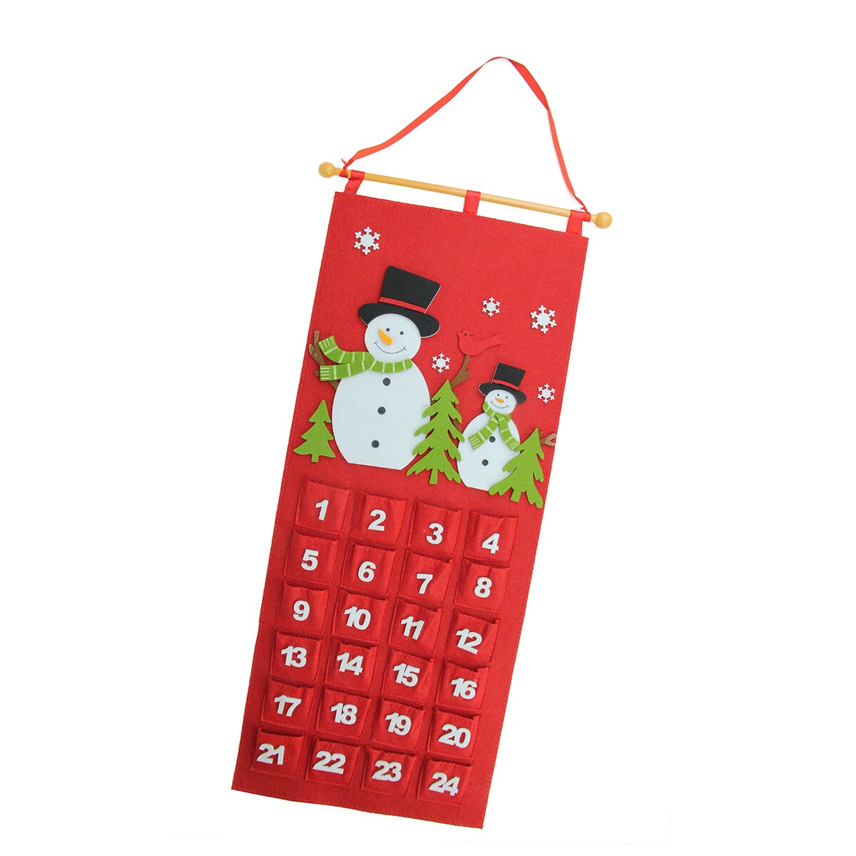 Gallerie II 27.5&#x22; Red and White Decorative Felt Snowman Advent Calendar Hanging Christmas Decoration