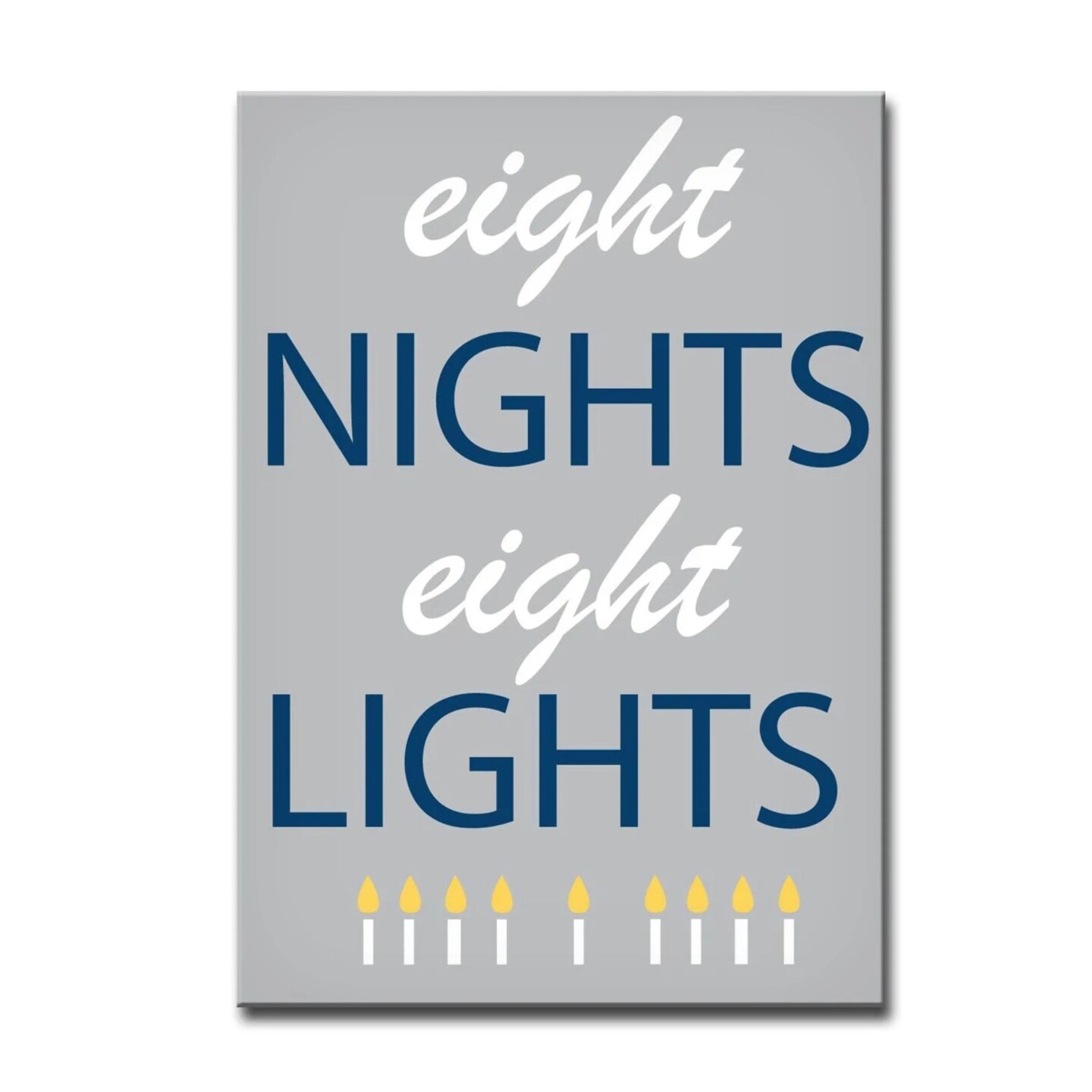 Crafted Creations Gray and Navy Blue &#x22;Eight Nights Eight Lights&#x22; Hanukkah Rectangular Wall Art Decor 16&#x22; x 12&#x22;