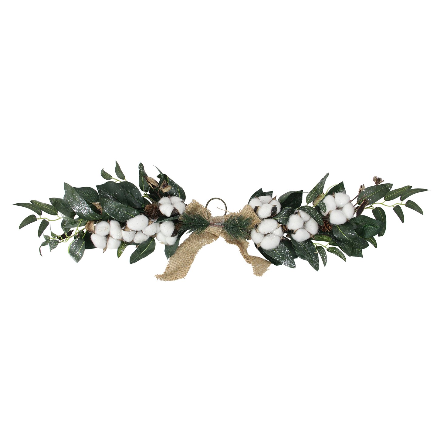 Northlight 25&#x22; White Cotton and Pine Cone Christmas Foliage Swag - Unlit