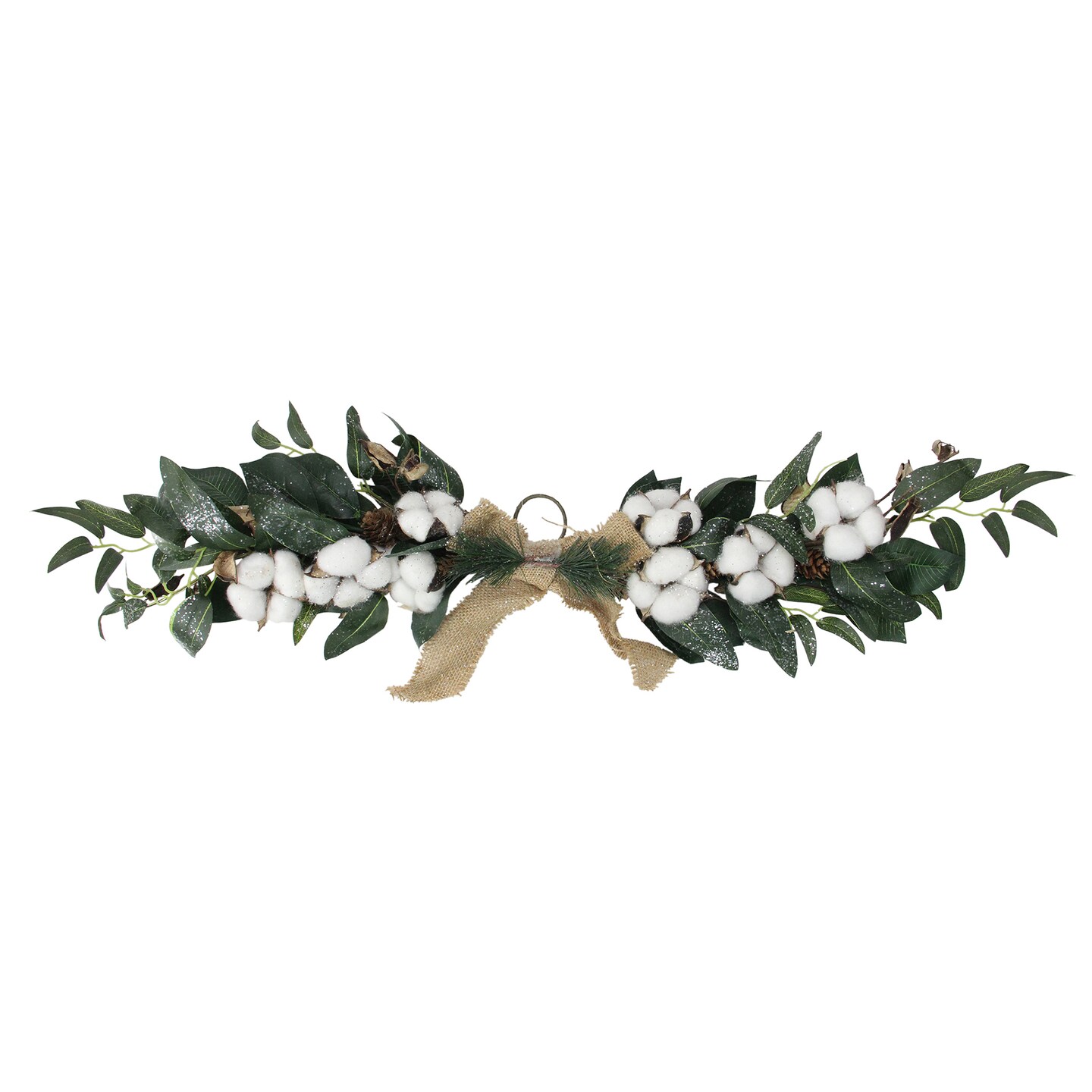 Northlight 25" White Cotton and Pine Cone Christmas Foliage Swag - Unlit