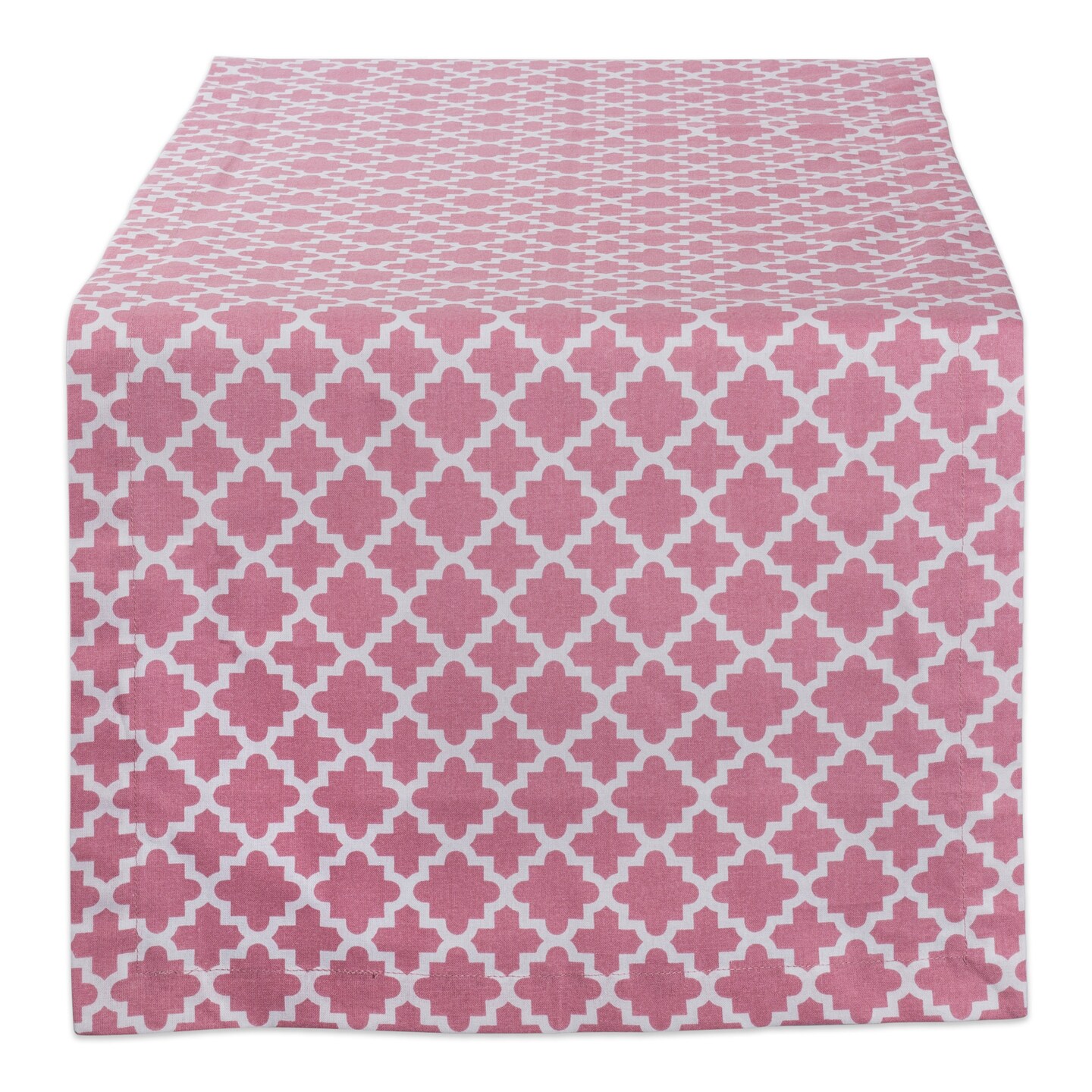 Contemporary Home Living Moroccan Quatrefoil Cotton Table Runner - 108" - Rose Pink and White