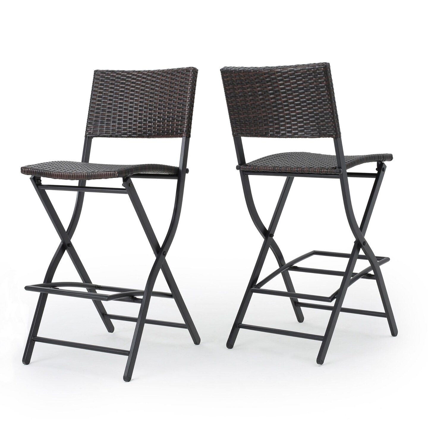Contemporary Home Living Set of 2 Brown Contemporary Outdoor Folding Bar Stools 41.5&#x22;