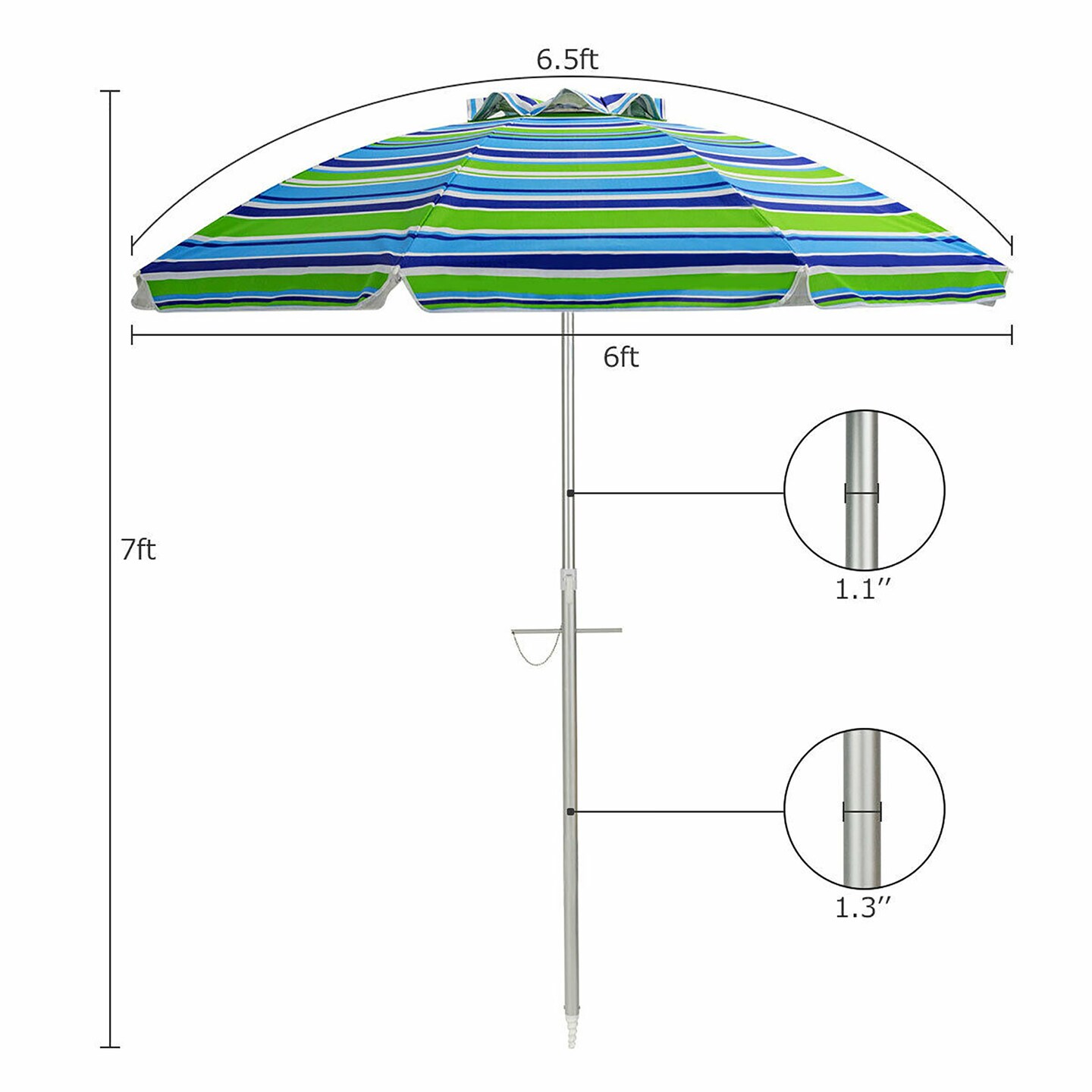 Costway 6.5FT Patio Beach Umbrella Sun Shade Tilt W/Carry Bag Turquoise
