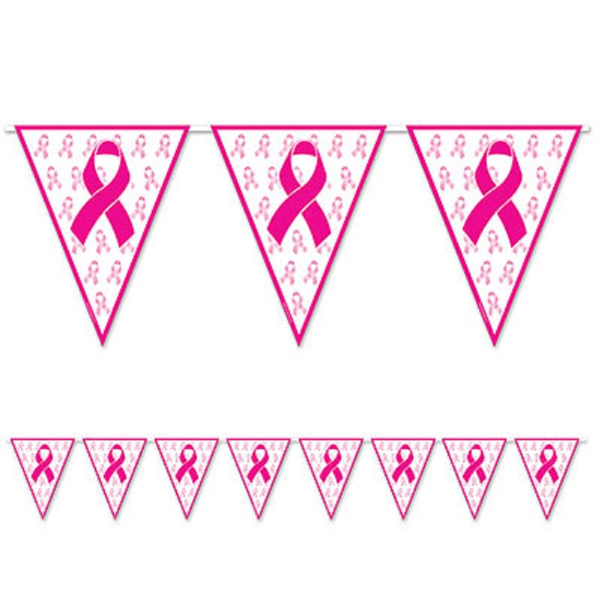 Beistle Club Pack of 12 Pink Breast Cancer Ribbon All-Weather Pennant Banners 11 x 12