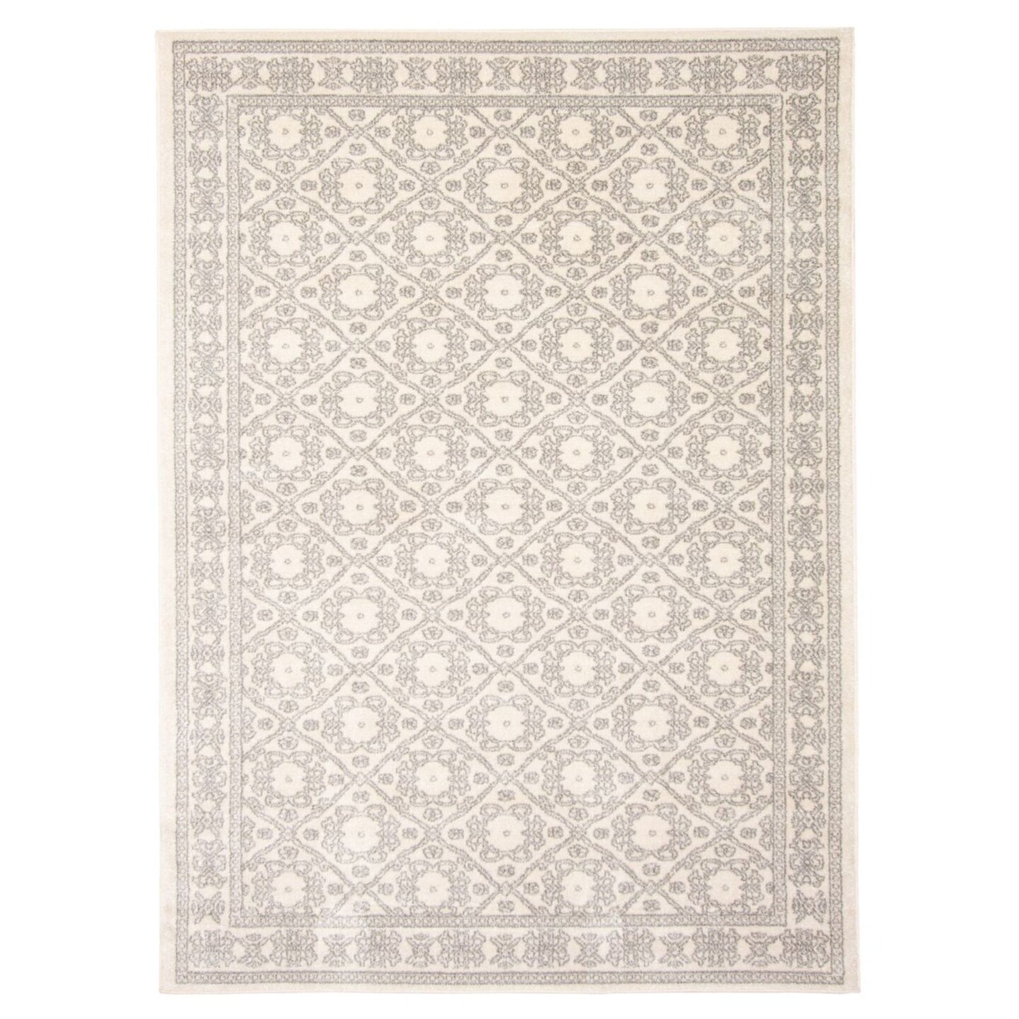 Chaudhary Living 6.5&#x27; x 9.5&#x27; Bordered Damask Area Throw Rug - Cream and Gray