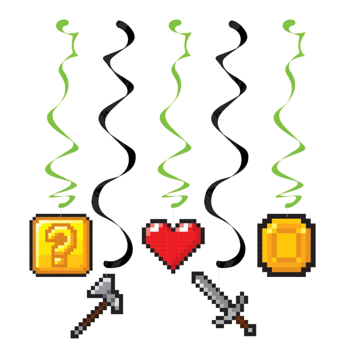 Party Central Club Pack of 30 Green and Black Video Game Dizzy Danglers 39"