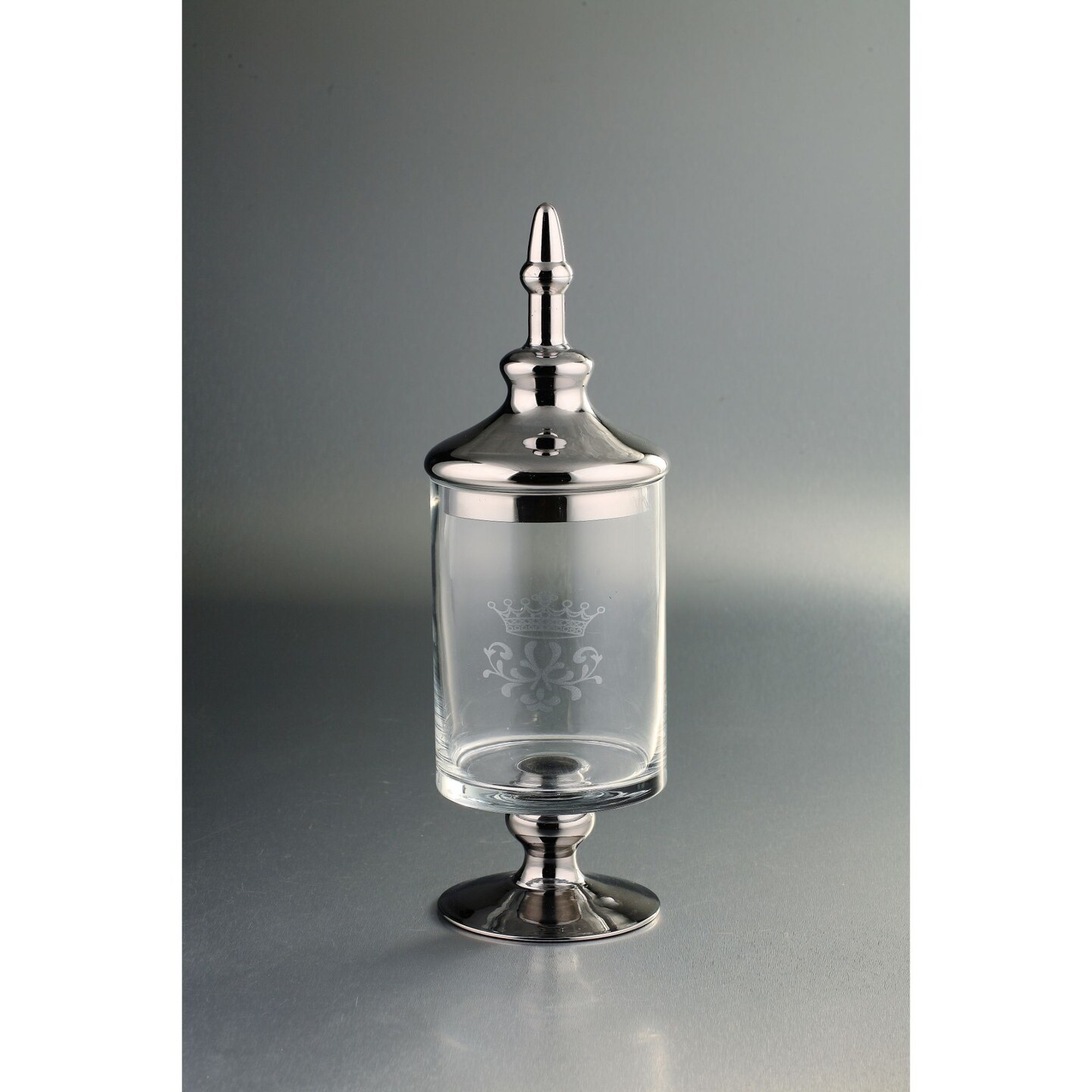 CC Home Furnishings 14.5&#x22; Silver Crown Printed Apothecary Jar with Lid