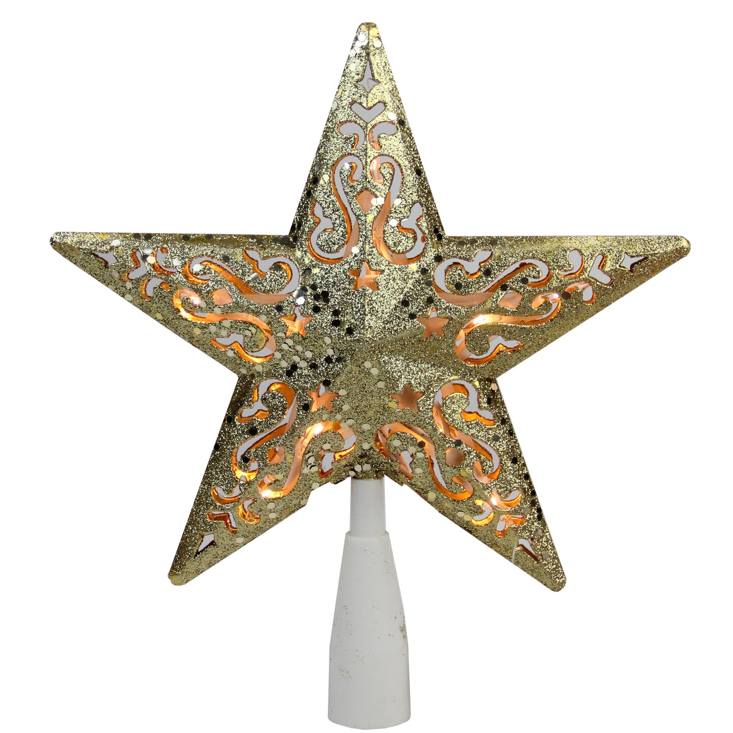 Northlight 8.25&#x22; Gold Glitter Star Christmas Tree Topper - Clear Lights