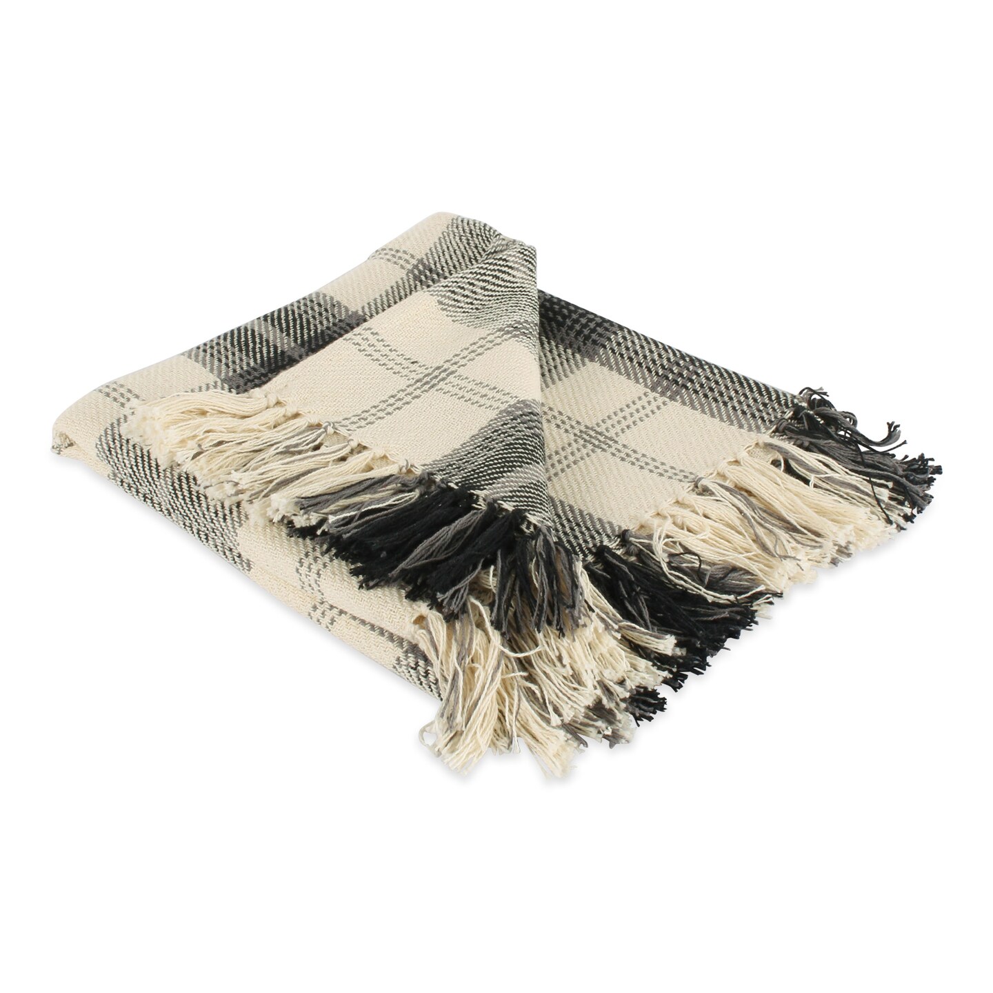 Contemporary Home Living 4' x 5' Black and Beige Plaid Rectangular Essential Woven Throw