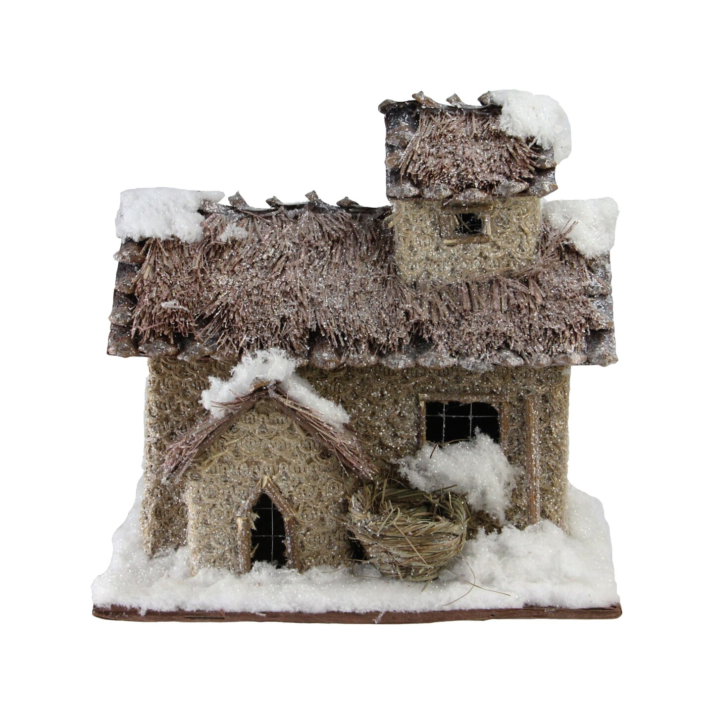 Northlight Snowy Glitter Cabin with Bird&#x27;s Nest Christmas Decoration - 9.25&#x22;