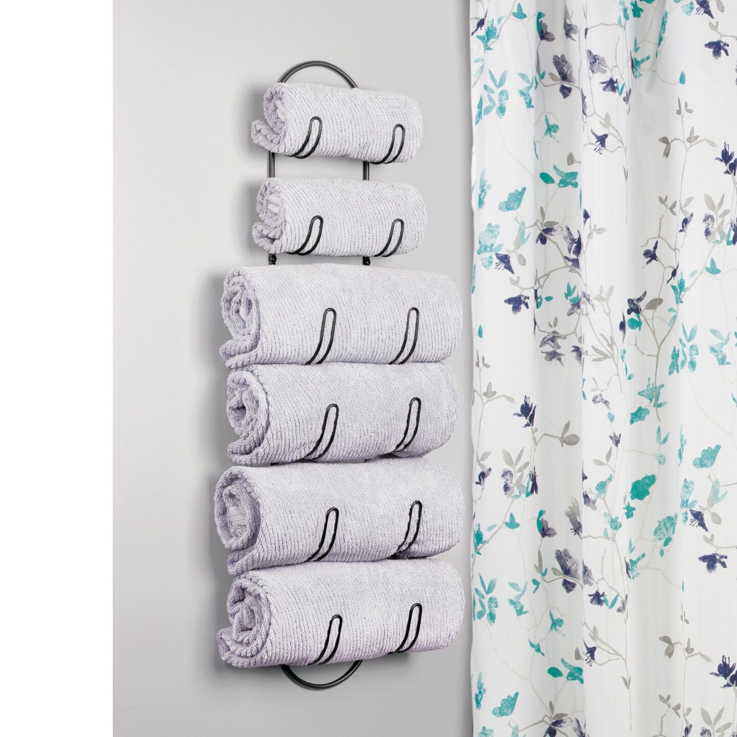 mDesign Metal Wall Mount Bath Towel Storage Organizer Rack, 6 Shelves