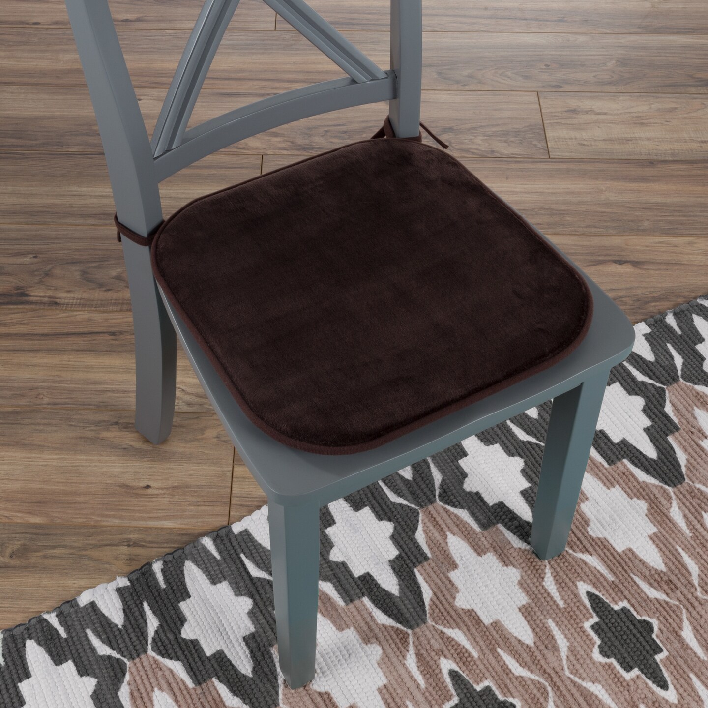 Lavish Home Memory Foam Chair Cushion 16X16 Non-Slip Brown 1 Inch Thick Ties