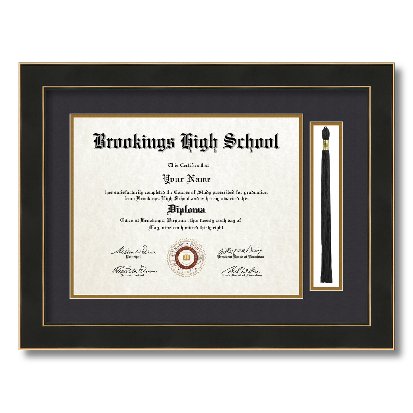ArtToFrames 11x14 inch Diploma Frame with Tassel Opening - Framed with Black and Gold Mats, Comes with Regular Acrylic and Sawtooth Hanger for Wall Hanging (DT-11x14)