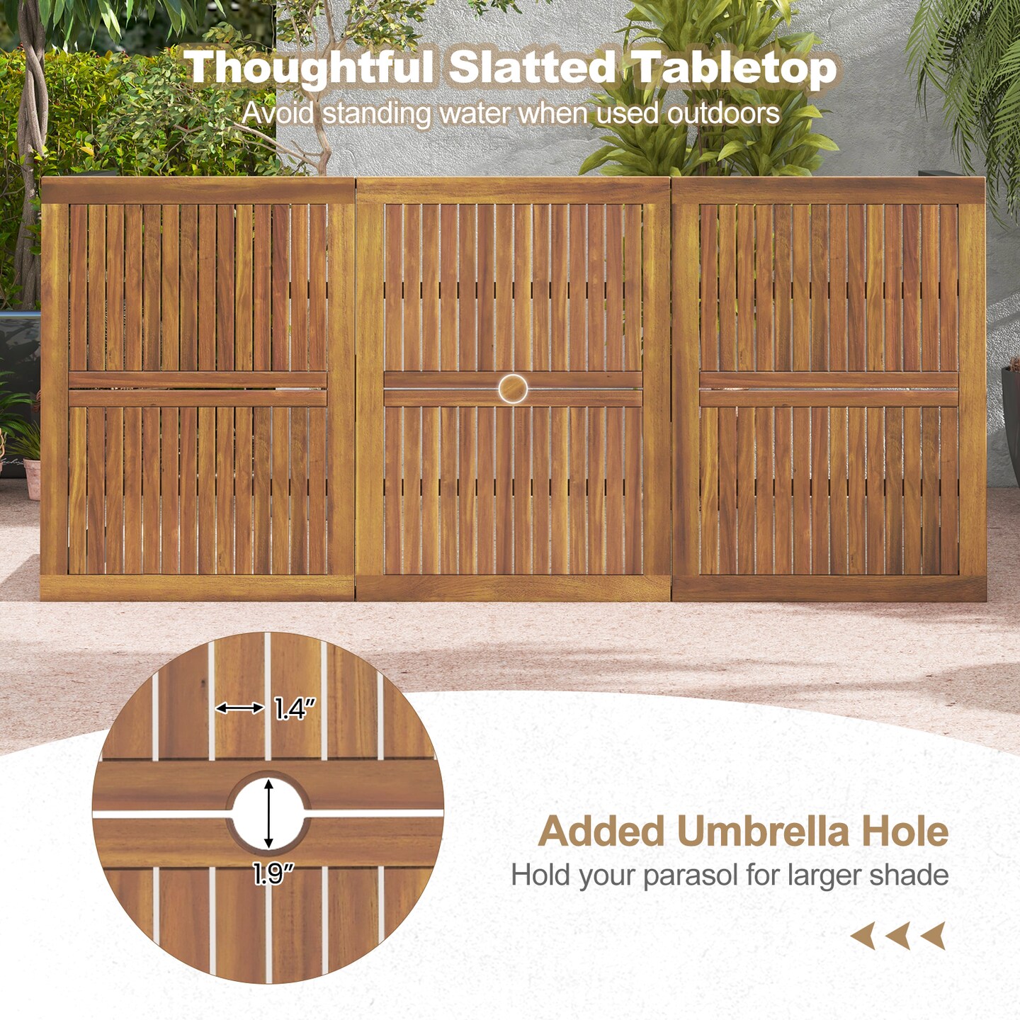 Costway 79&#x22; Acacia Wood Patio Table 8-Person Outdoor Dining Table with Umbrella Hole