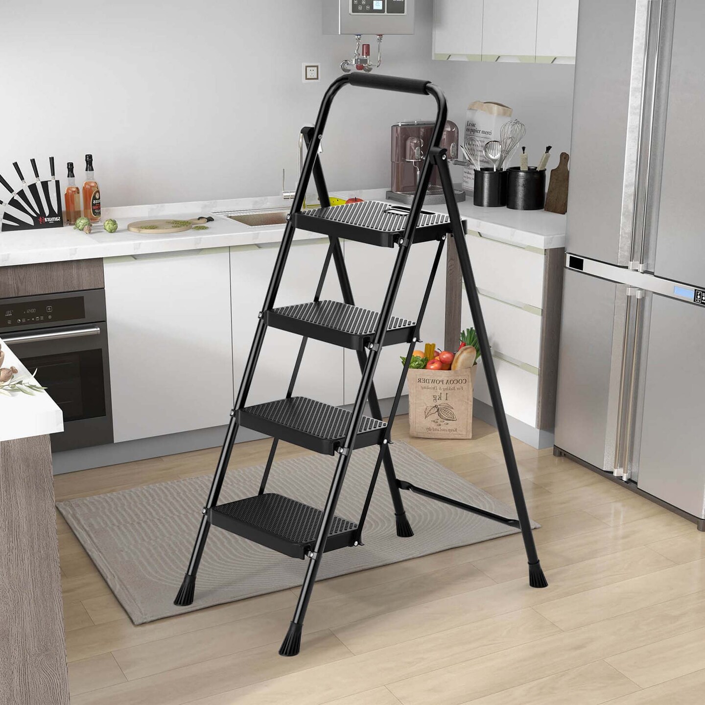 Goplus 2/3/4 Step Folding Step Ladder with Safety Handrails &#x26; Wide Anti-slip Pedals for Black