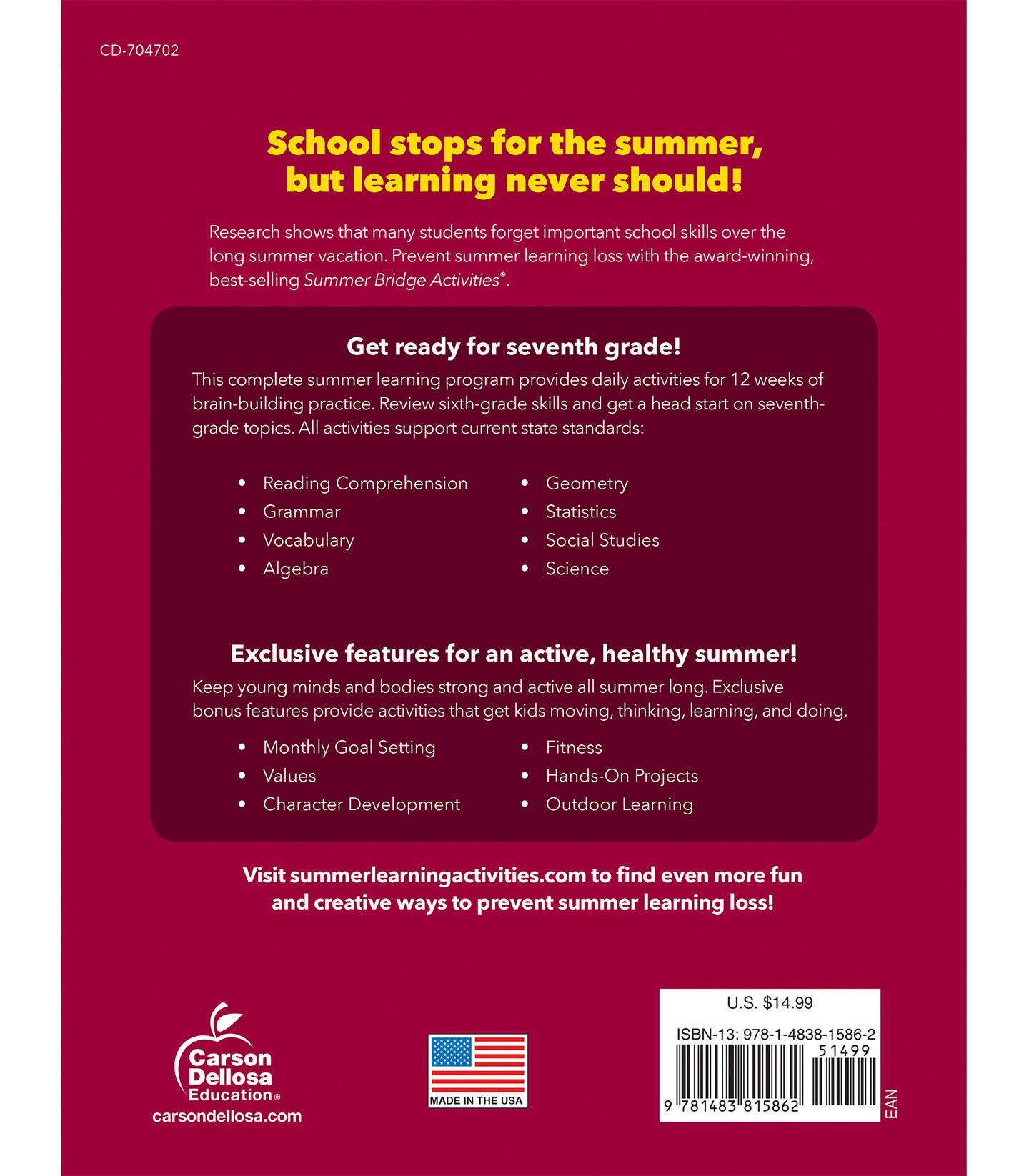 Summer Bridge Activities 6th to 7th Grade Workbooks All Subjects, Middle School Books With Math, Reading Comprehension, Science, Fitness, Social Studies, Writing Practice, and Flash Cards