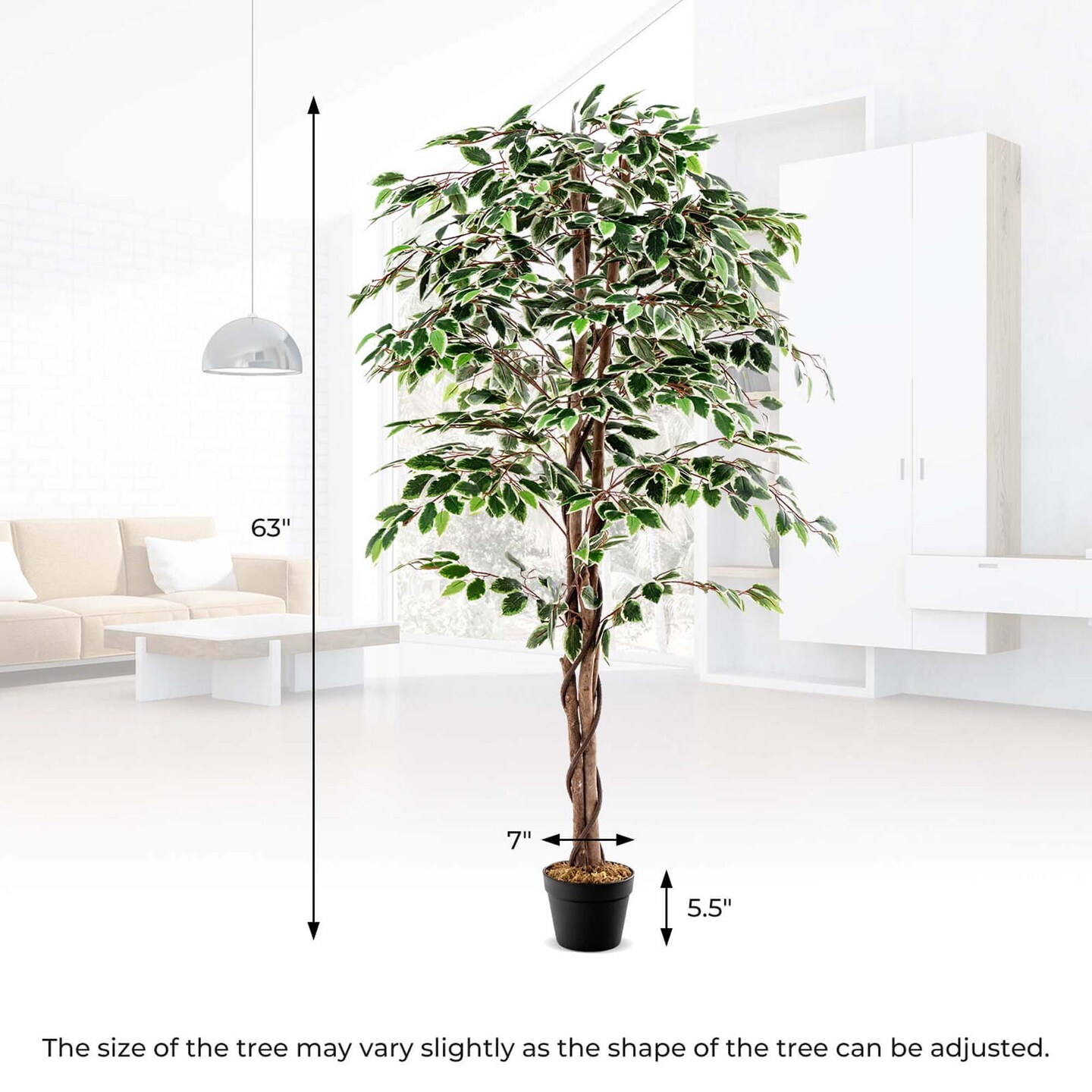 Costway 63 inch Artificial Ficus Tree Faux Indoor Plant in Nursery Pot for Decoration