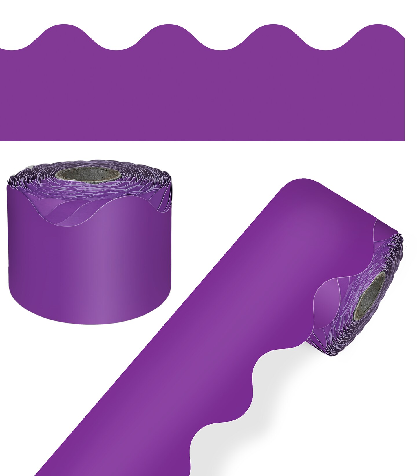 Carson Dellosa 65Ft of Purple Bulletin Board Borders, 1 Roll of Scalloped Trim for Rolling Whiteboard, Cork and Posterboard, Party, Office Decorations, and Classroom Decor