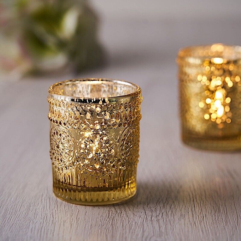 6 pcs Gold Mercury Glass Votive Candle Holders Primrose Design