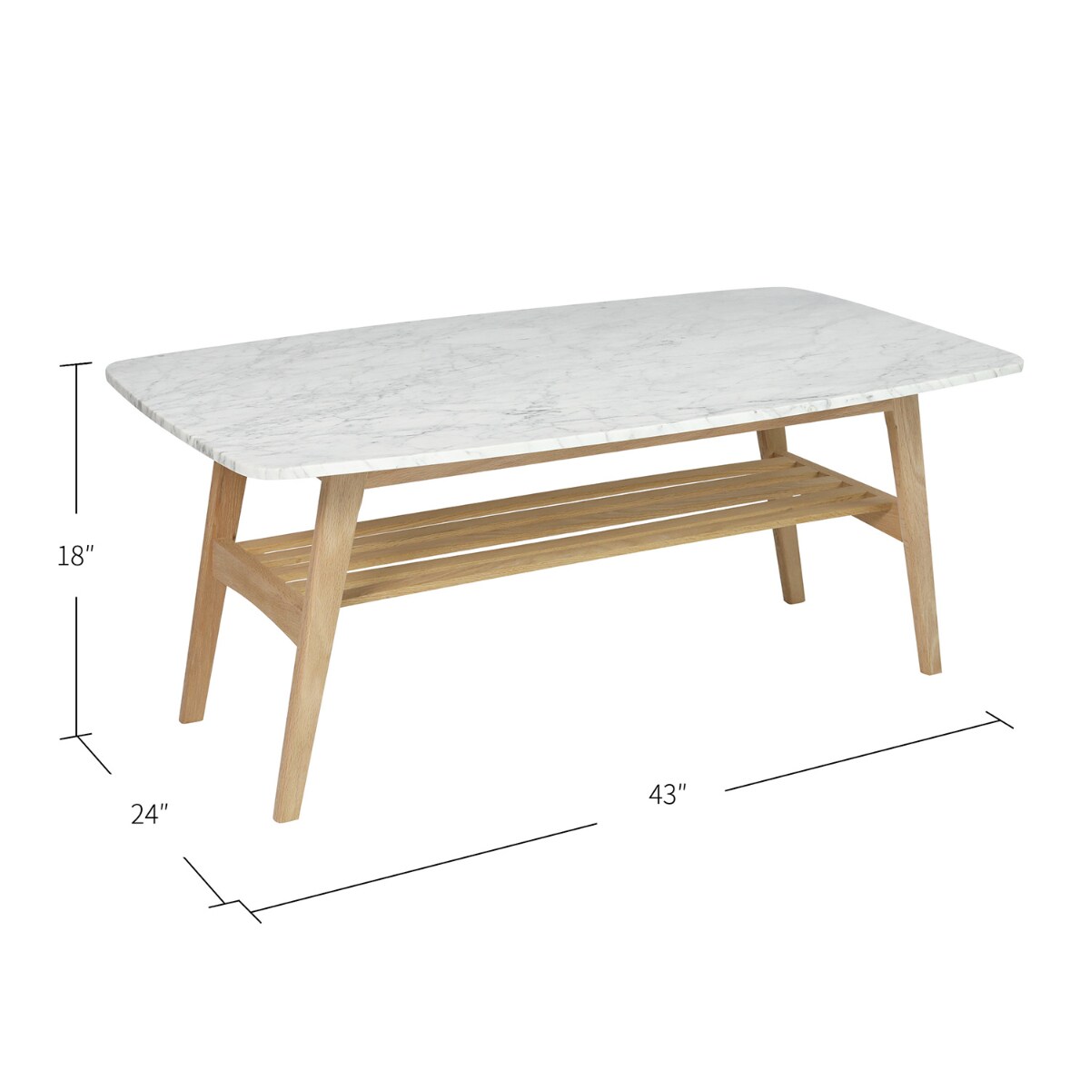 Contemporary Home Living 43&#x22; White and Beige Rectangular Italian Carrara Marble Coffee Table with Shelf