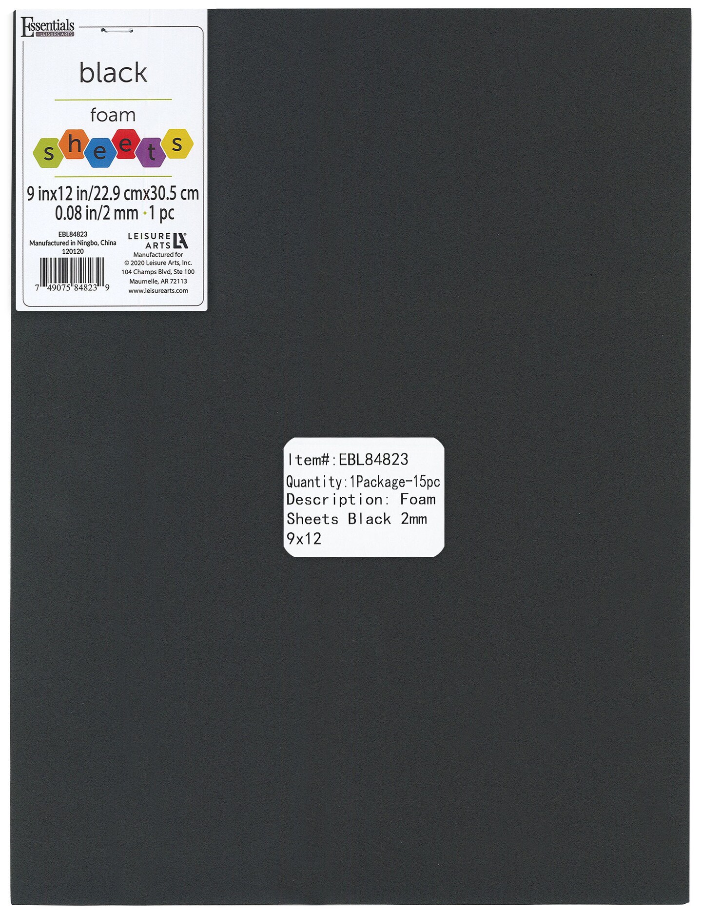 Essentials By Leisure Arts Arts Foam Sheet 9x12&#x22; 2mm Black 15pc
