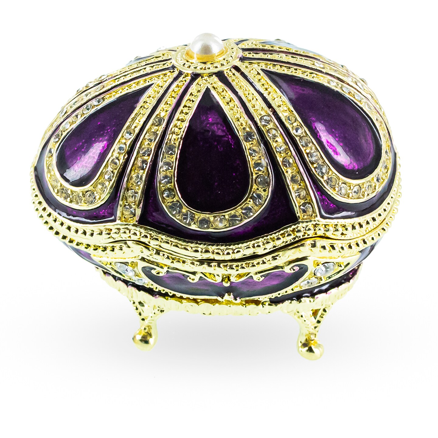 Bejeweled Purple Enamel Egg Figurine with Clock