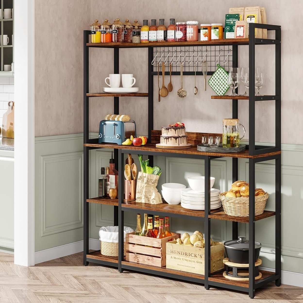 Tribesigns 55&#x22; Large Bakers Rack Kitchen Hutch With 11 Hooks 5-Tier Storage Unit