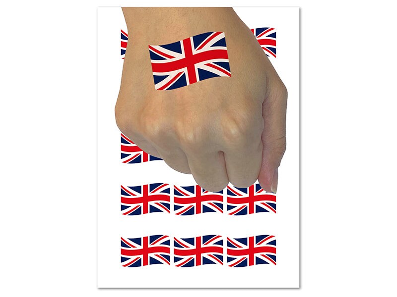 Great Britain with Waving Flag Union Jack Cute Temporary Tattoo Water Resistant Fake Body Art Set Collection (1 Sheet)