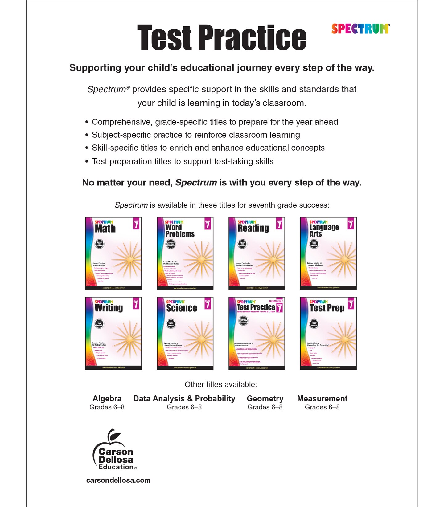 Spectrum 7th Grade Test Practice Workbooks All Subjects, Ages 12 to 13, Grade 7 Test Practice, Language Arts, Reading Comprehension, Vocabulary, Writing and Math Reproducible Book - 160 Pages