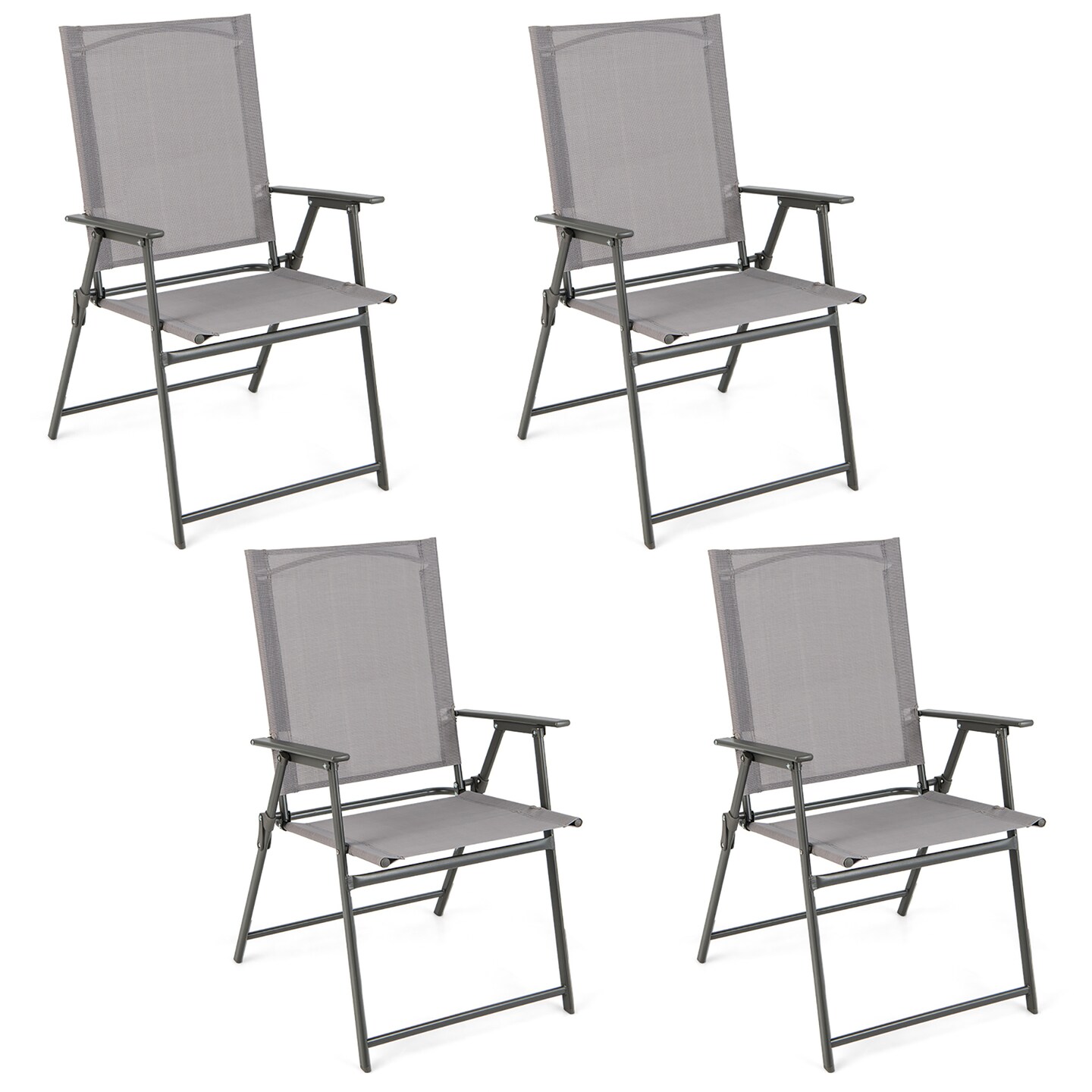 Costway 4pcs Patio Folding Portable Dining Chairs Metal Frame Armrests Garden Black/Grey/White