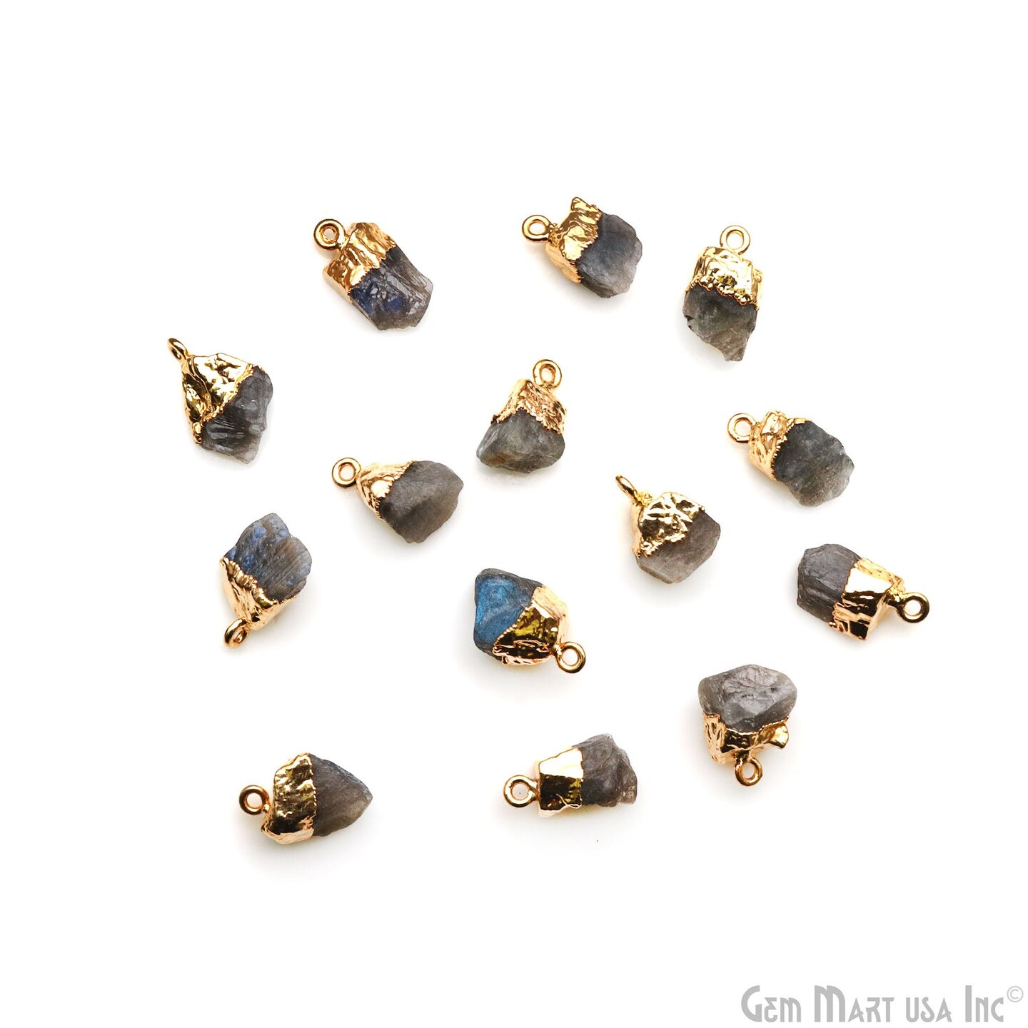 Rough Gemstone Pendant, Birthstone Raw Pendant, Gold Electroplated Connector Charms, 15x10mm (Approx), 1 pc, GemMartUSA (50470)
