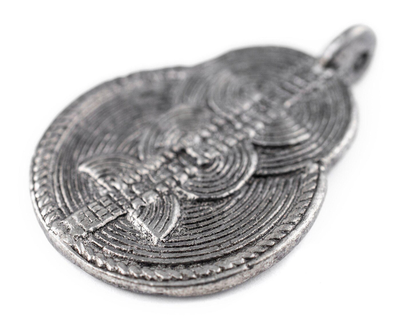 TheBeadChest Silver Double Sun &#x26; Moon Baule Pendant (32x46mm): African Tribal Metal Pendant for DIY Jewelry and Necklace