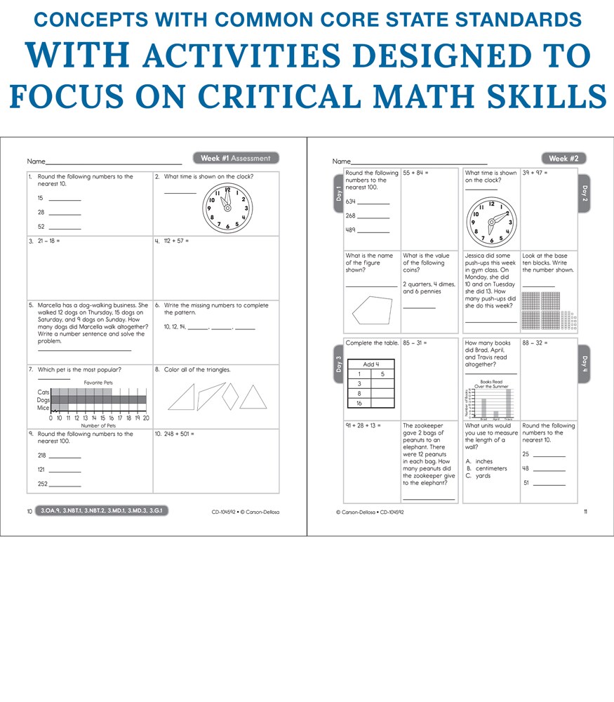 Carson Dellosa Common Core Math 4 Today 3rd Grade Workbooks, Telling Time, Fractions, Addition, Subtraction, Multiplication, Division, and More Mathematics Classroom or Homeschool Curriculum