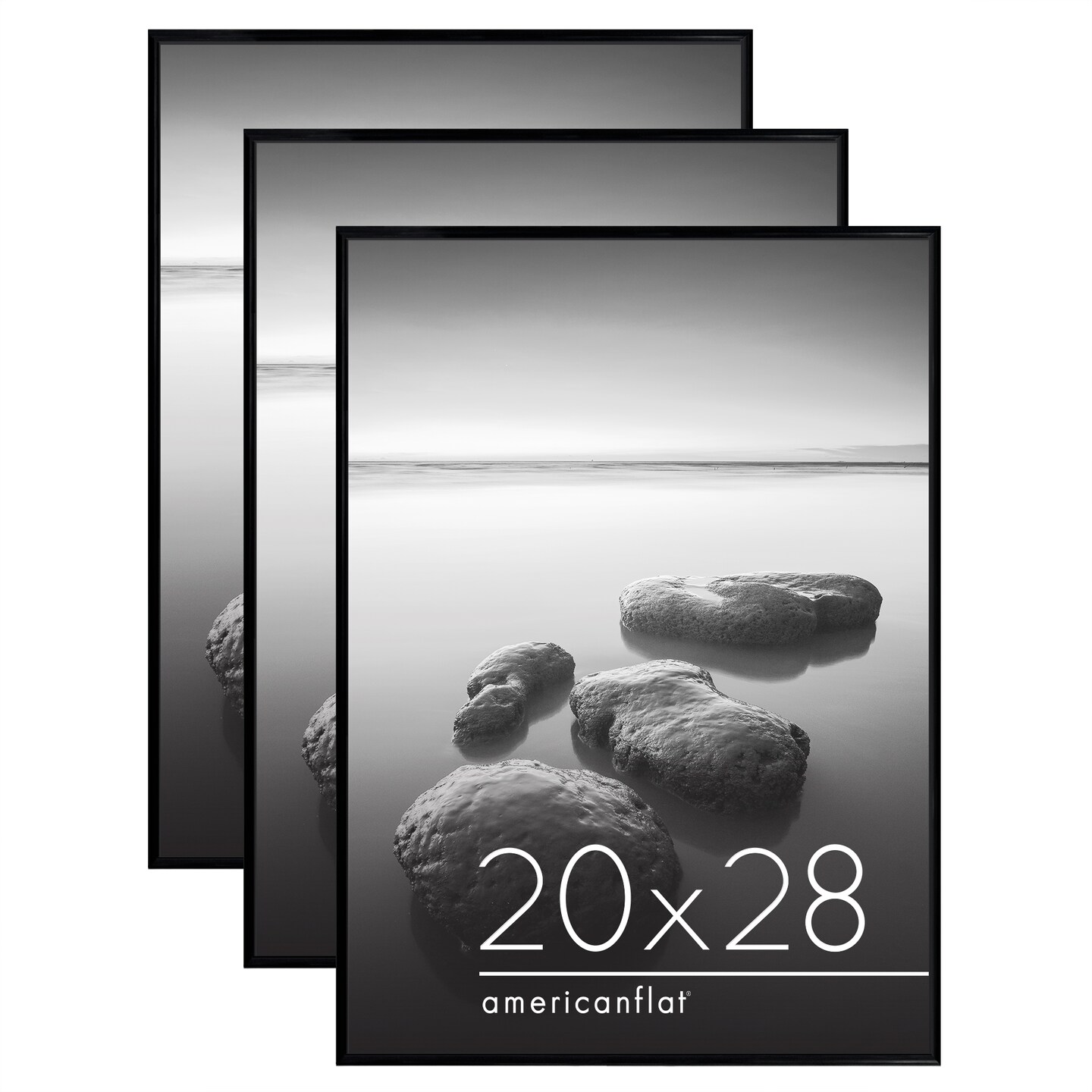 Americanflat Snap-In Picture Frame in Black - Set of 3 - Poster Frame with Slimline Molding, Plexiglass Cover, and Hanging Hardware - Black