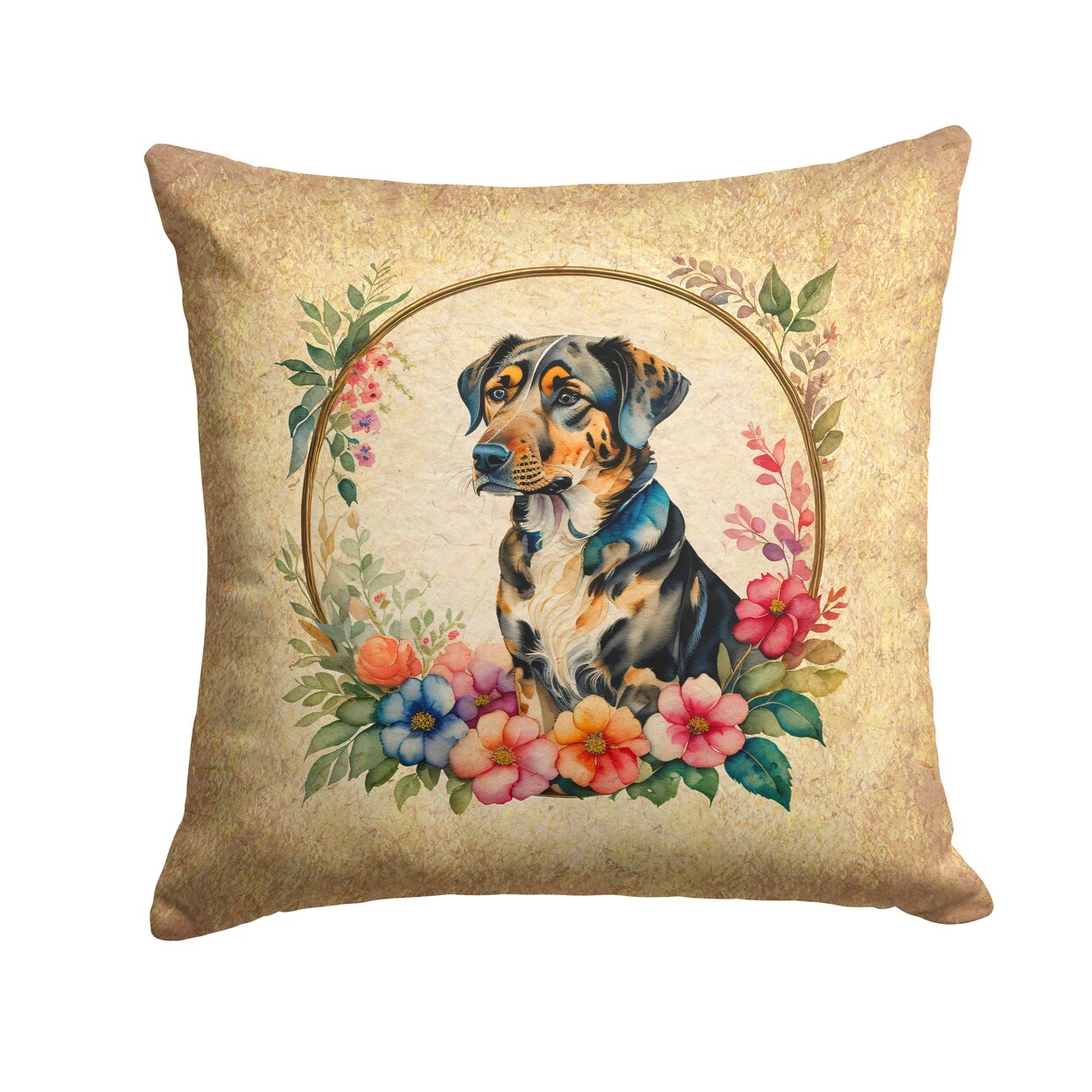 Caroline&#x27;s Treasures Catahoula Leopard Dog and Flowers Fabric Decorative Pillow
