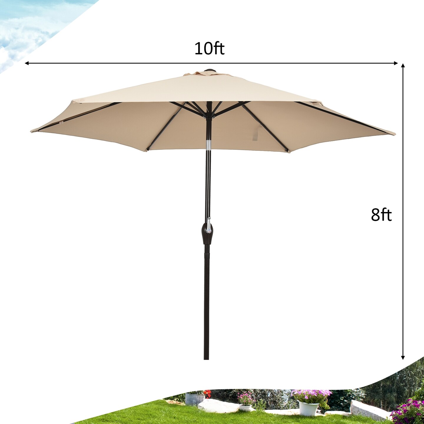 10 Feet Outdoor Patio Umbrella with Tilt Adjustment and Crank Without Base