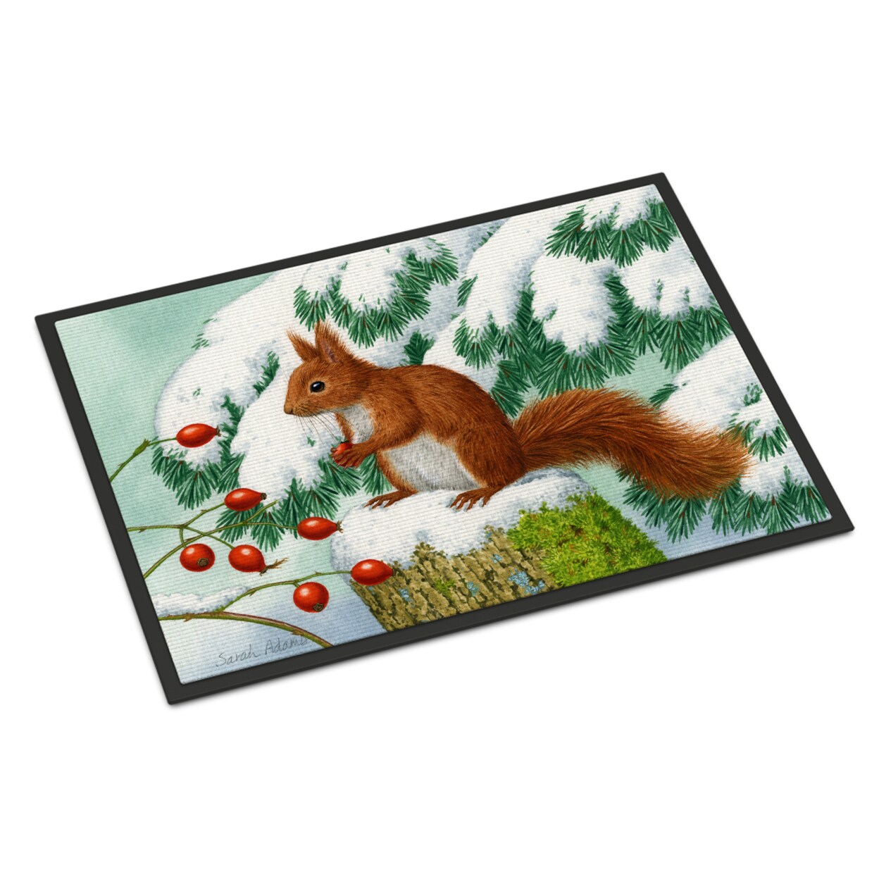 Caroline's Treasures ASA2172JMAT Winter Red Squirrel Door Mat, Indoor Rug  or Outdoor Welcome Mat 24x36 Doormat , 36L x