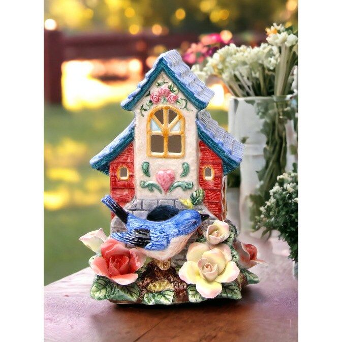 kevinsgiftshoppe Ceramic Bluebird Birdhouse Figurine Home Decor   Kitchen Decor
