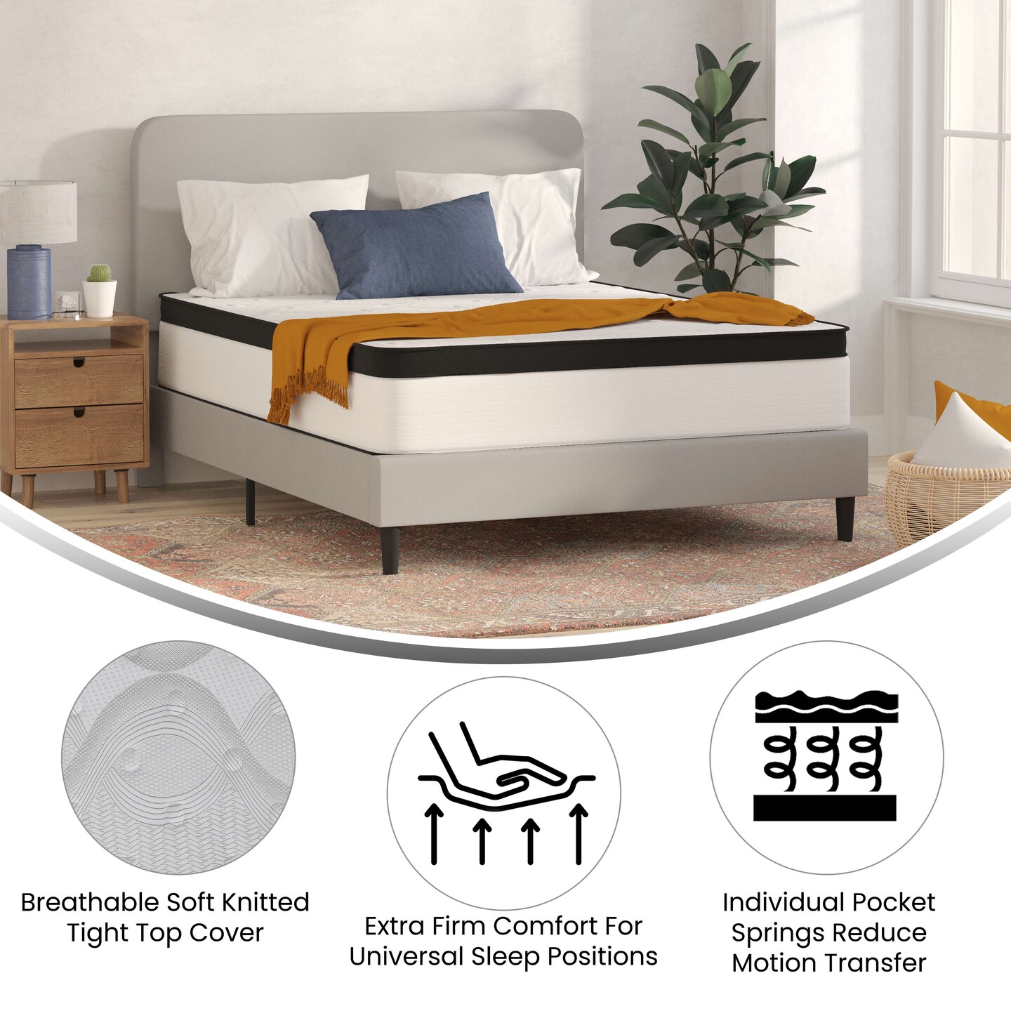 Merrick Lane Hulen 12 Inch Extra Firm Hybrid Pocket Spring &#x26; CertiPUR-US Certified Foam Mattress in a Box